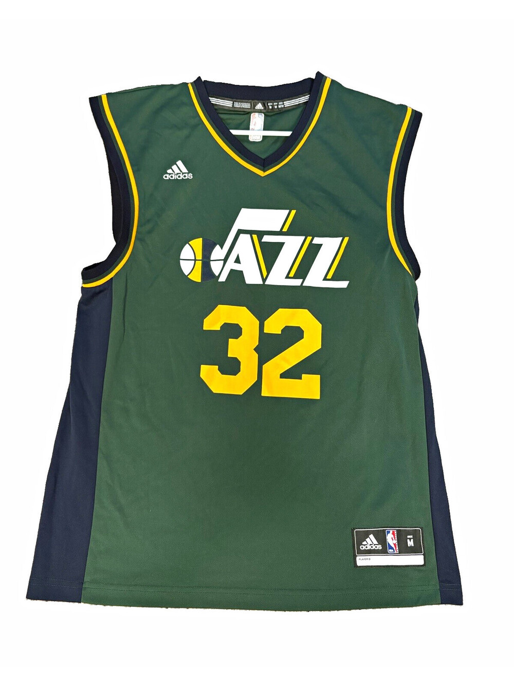 adidas Karl Malone Utah Jazz Green Yellow Navy Jersey Sz M #32 NBA